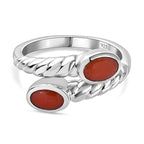 Natural Mediterranean Coral Bypass Ring in Platinum Overlay Sterling Silver