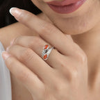Natural Mediterranean Coral Bypass Ring in Platinum Overlay Sterling Silver