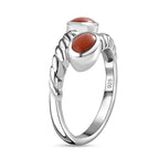 Natural Mediterranean Coral Bypass Ring in Platinum Overlay Sterling Silver