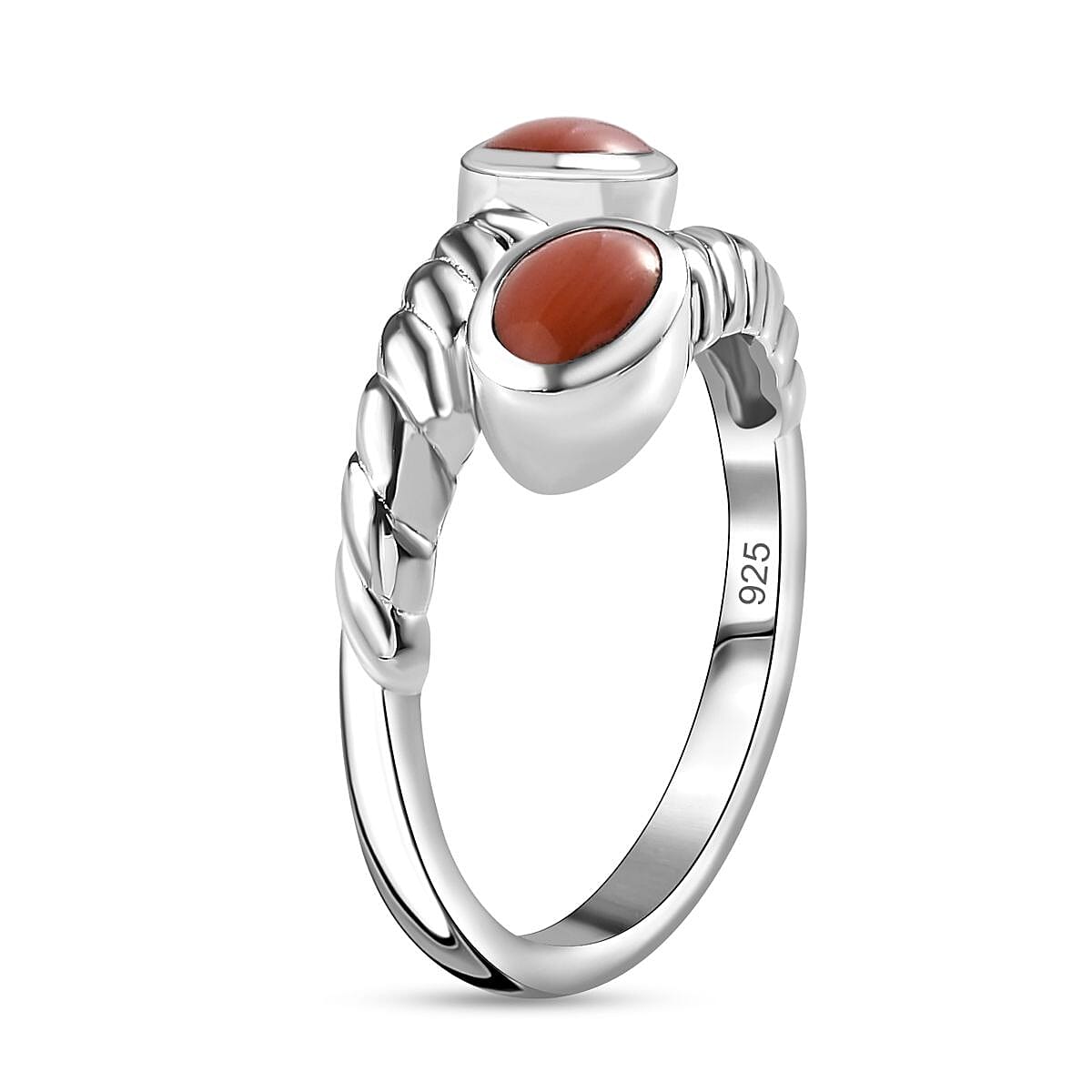 Natural Mediterranean Coral Bypass Ring in Platinum Overlay Sterling Silver 7746184 3