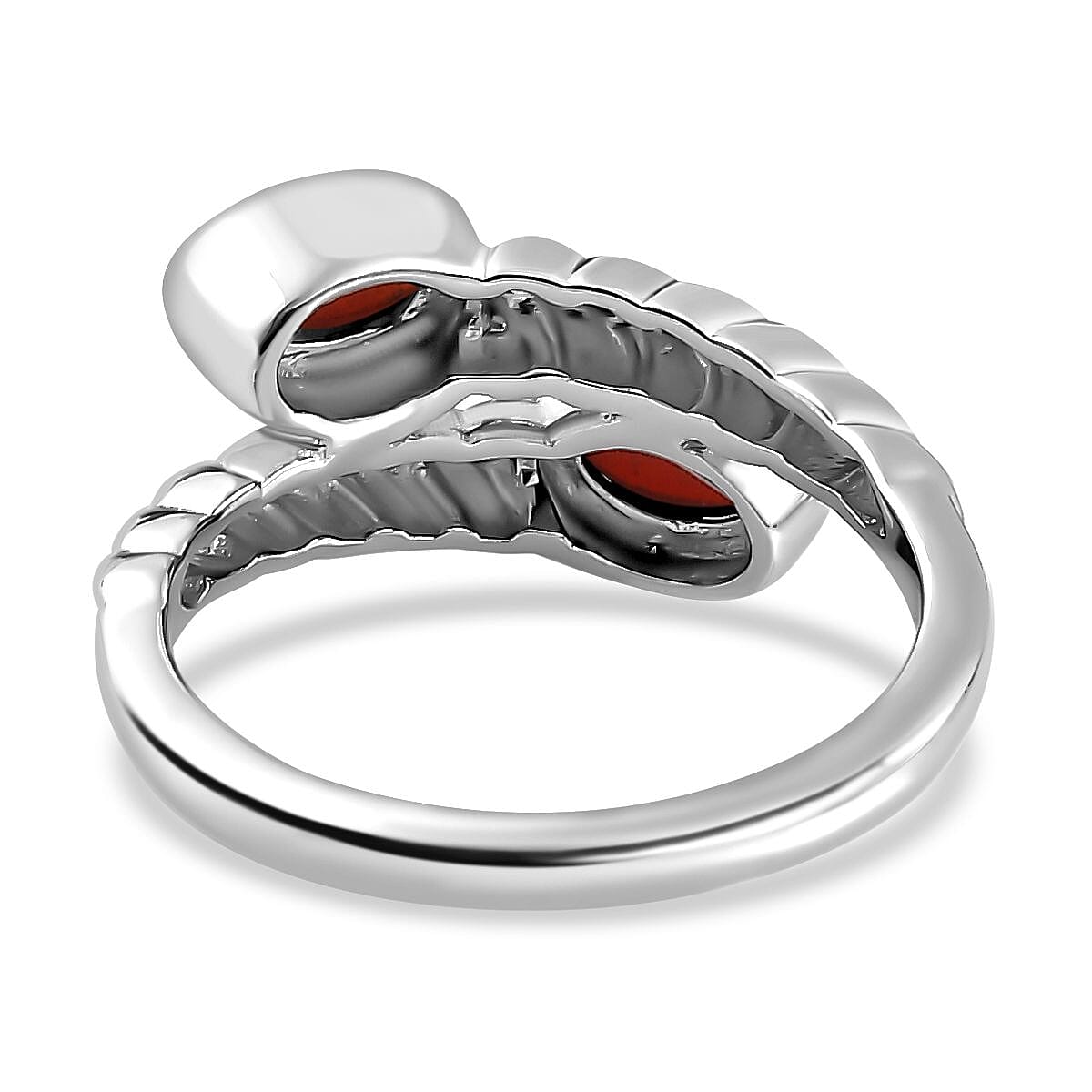 Natural Mediterranean Coral Bypass Ring in Platinum Overlay Sterling Silver 7746184 4