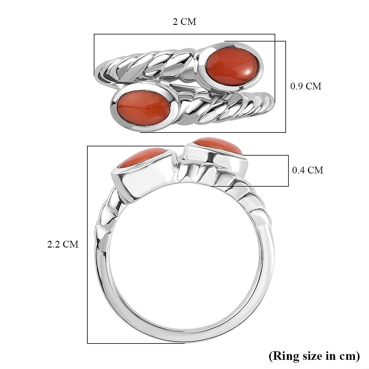Natural Mediterranean Coral Bypass Ring in Platinum Overlay Sterling Silver 7746184 5