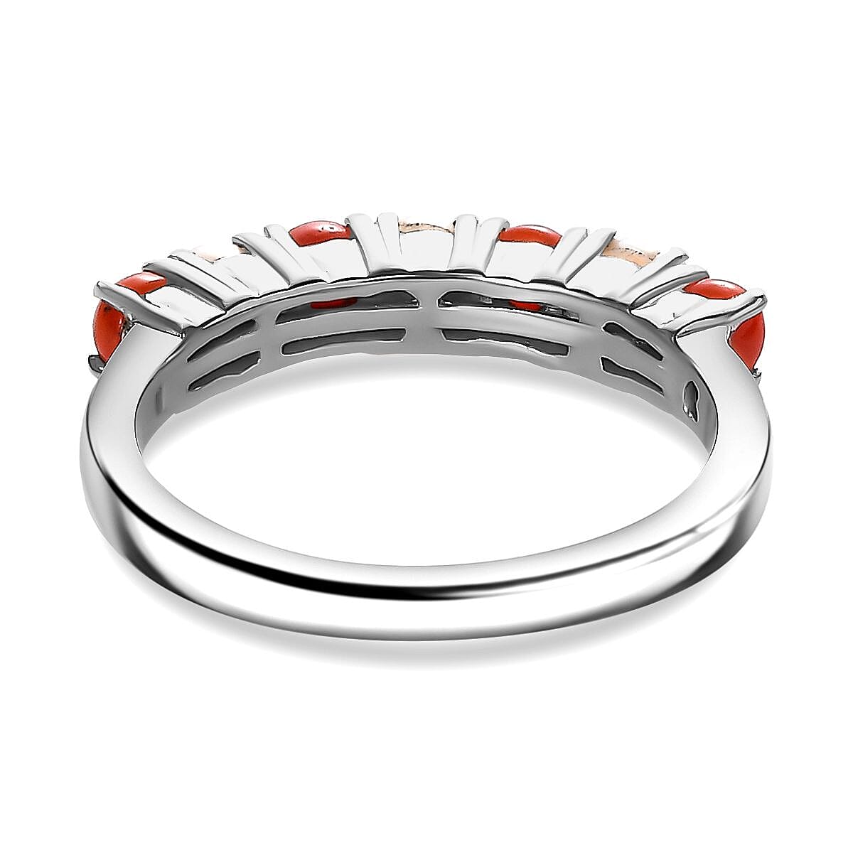 Natural Mediterranean Coral &amp; Fresh Water Pearl Band Ring in Platinum Overlay Sterling Silver 1.04 Ct 7795720 4