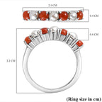 Natural Mediterranean Coral & Fresh Water Pearl Band Ring in Platinum Overlay Sterling Silver 1.04 Ct
