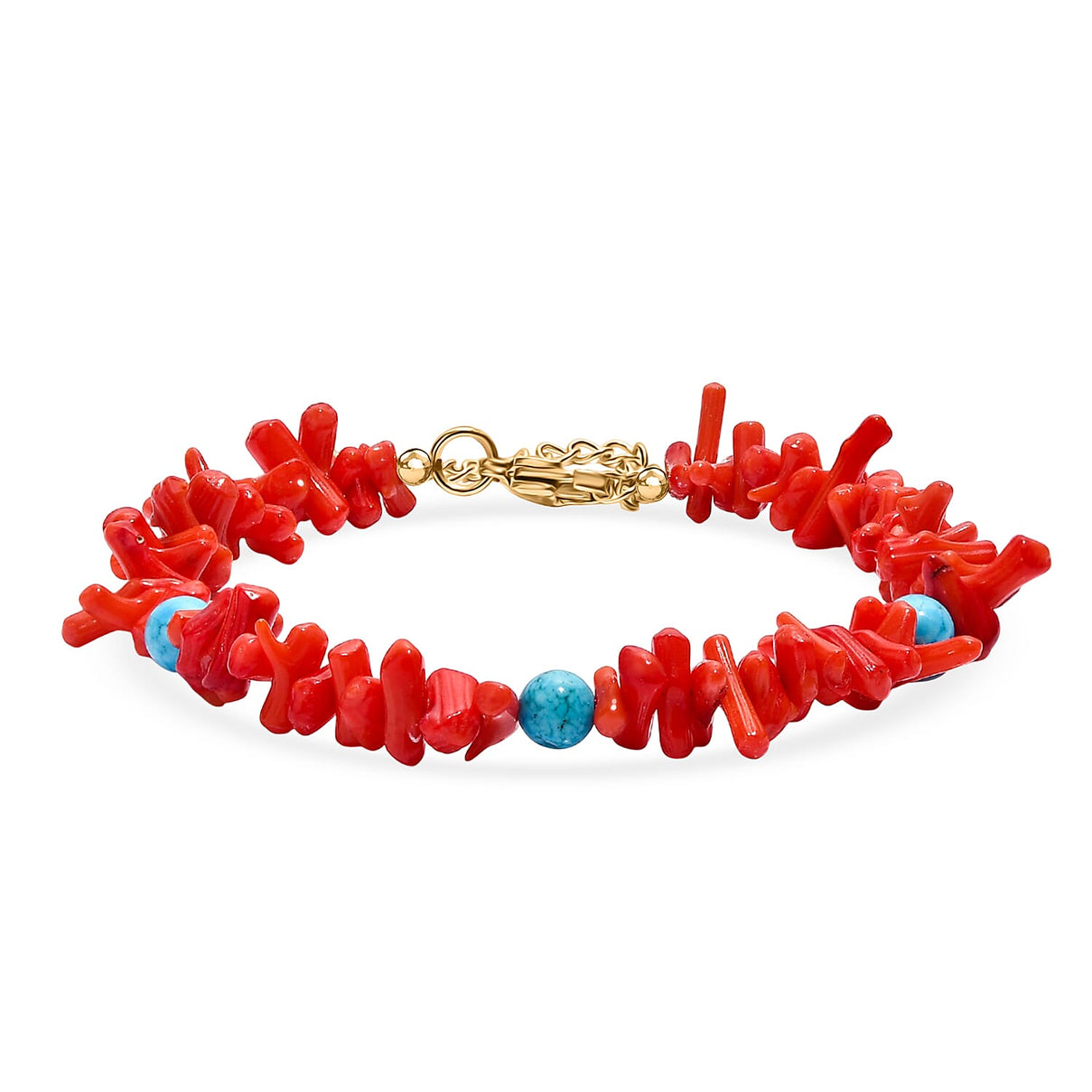 Coral &amp; Magnesite Bracelet (Size 7.5) in Yellow Gold Plated 120.00 Ct. 8266587 0