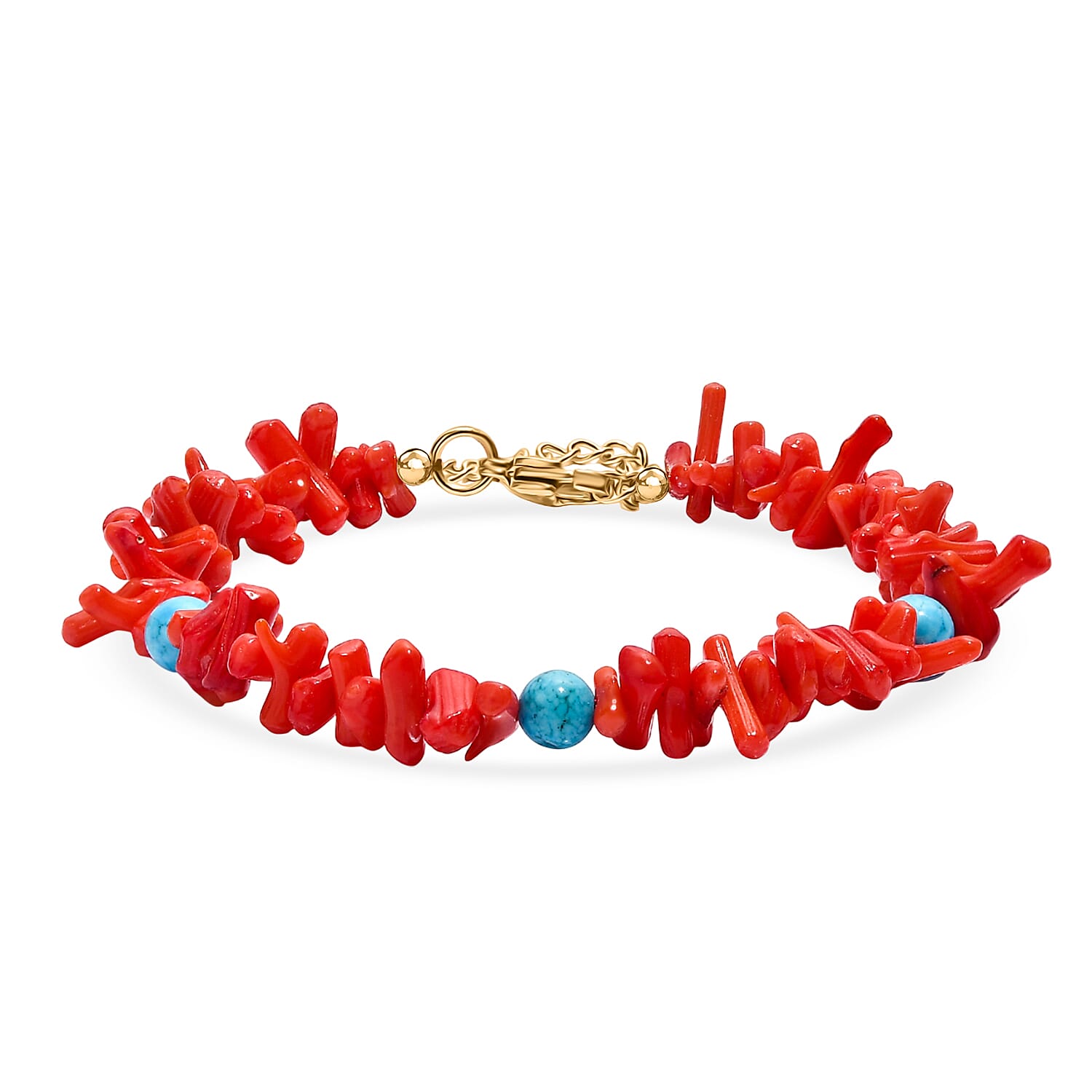 Coral &amp; Magnesite Bracelet (Size 7.5) in Yellow Gold Plated 120.00 Ct. 8266587 0
