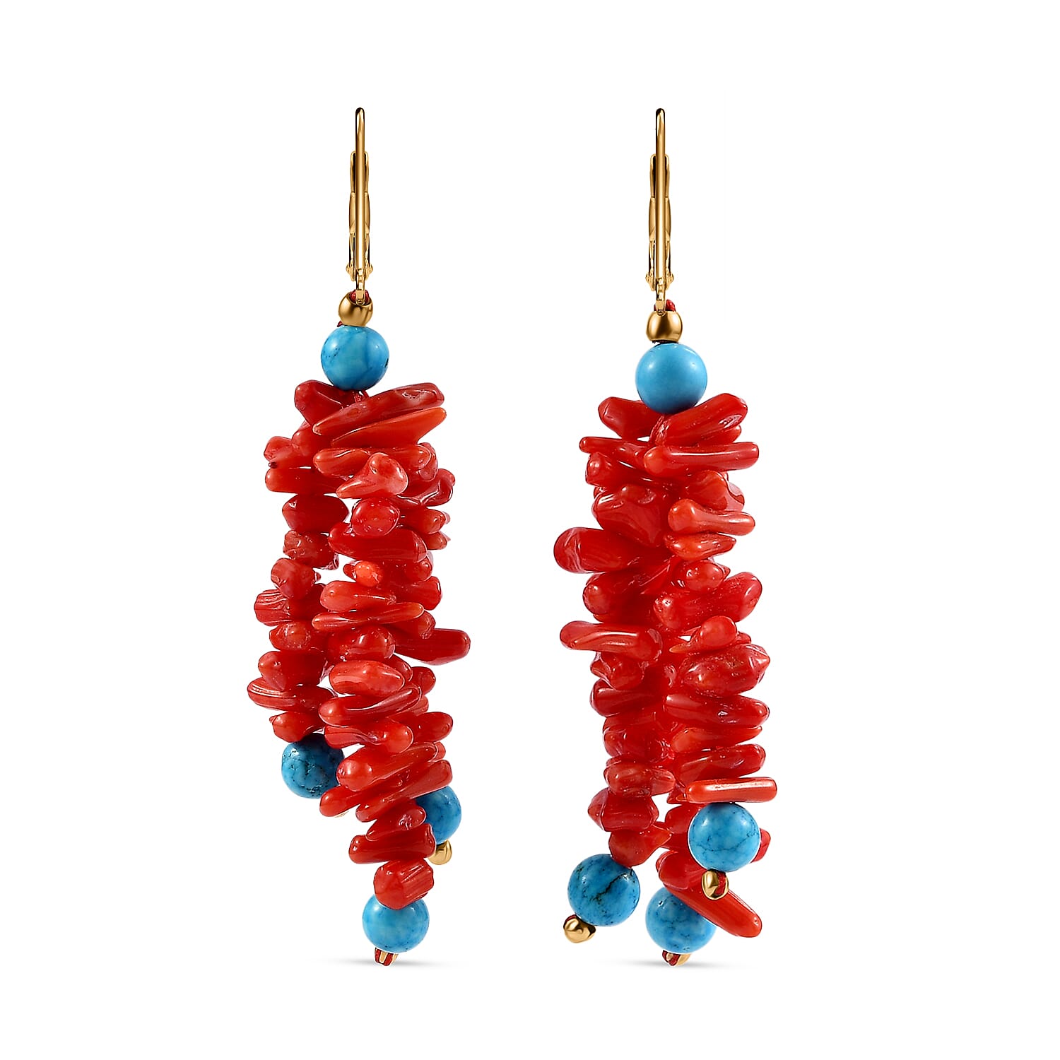 Coral &amp; Magnesite Earring in Yellow Gold Plated 80.00 Ct. 8266589 0