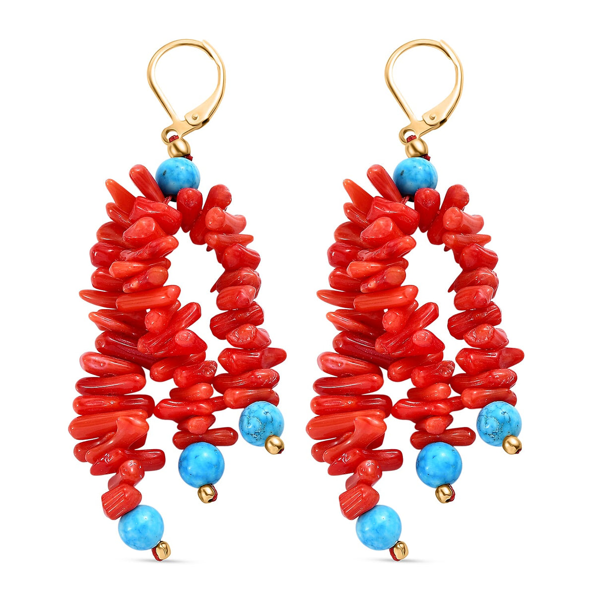 Coral &amp; Magnesite Earring in Yellow Gold Plated 80.00 Ct. 8266589 4