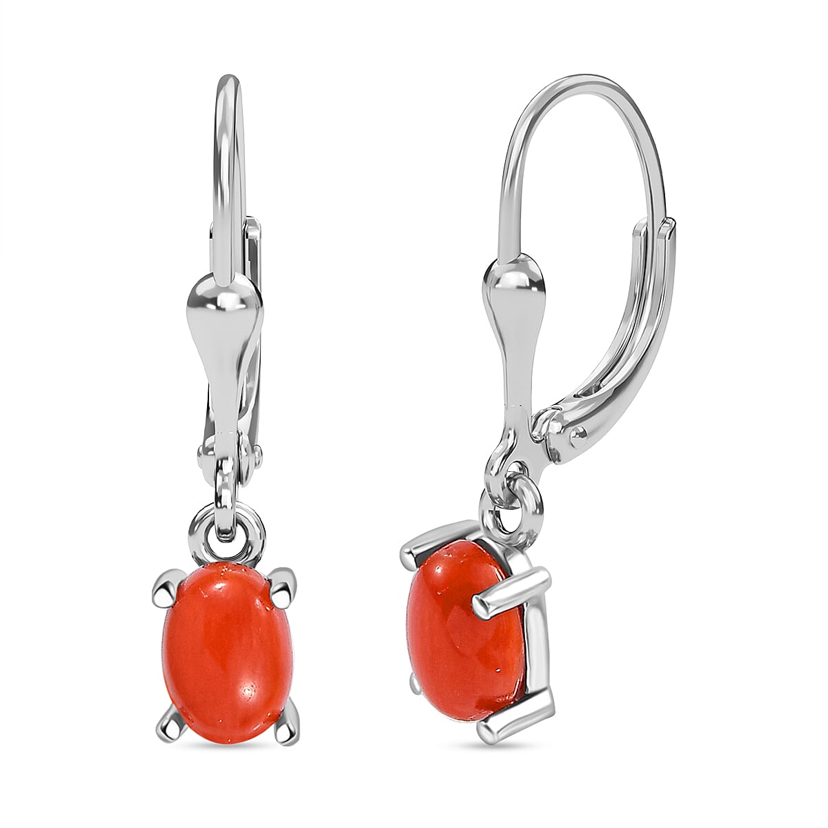 Coral Solitaire Lever Back Earrings in Platinum Overlay Sterling Silver 7938602 0