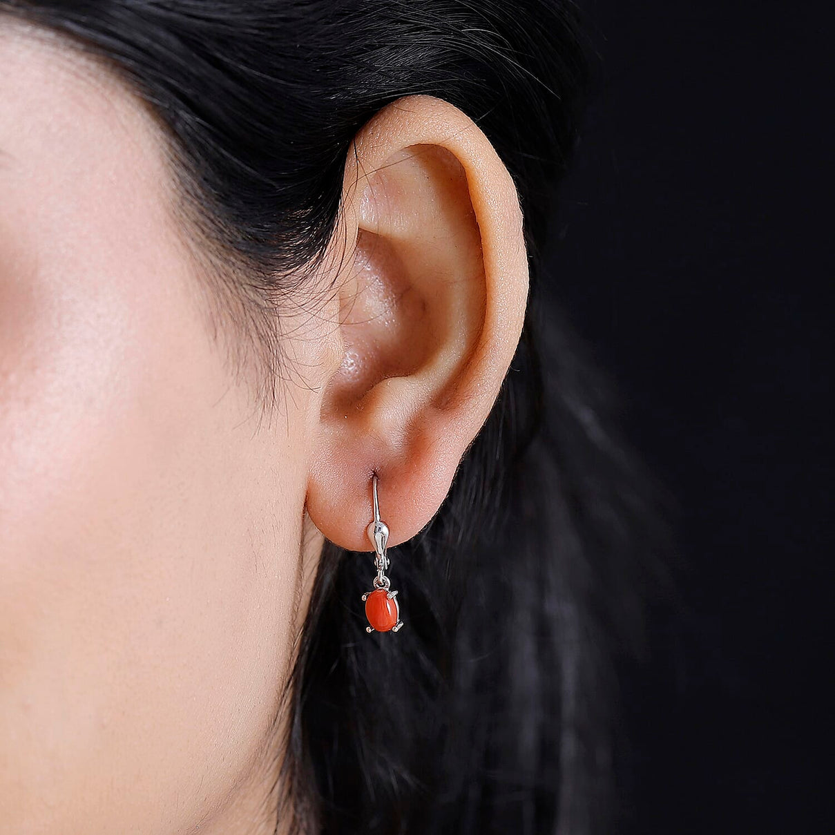 Coral Solitaire Lever Back Earrings in Platinum Overlay Sterling Silver 7938602 3