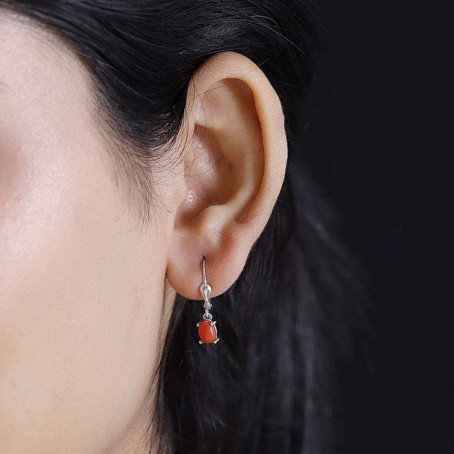 Coral Solitaire Lever Back Earrings in Platinum Overlay Sterling Silver 7938602 3