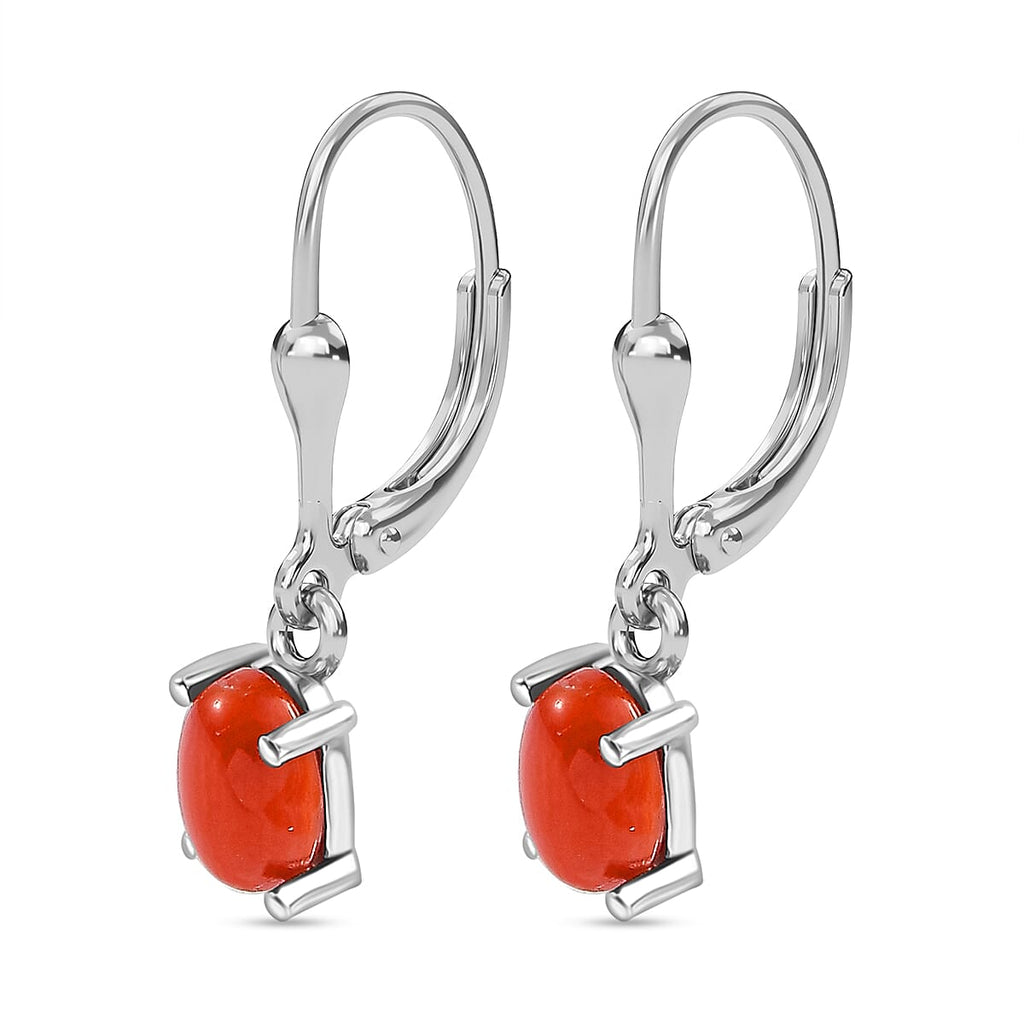 Coral  Solitaire Lever Back Earring in Platinum Overlay Sterling Silver 1.112  Ct.