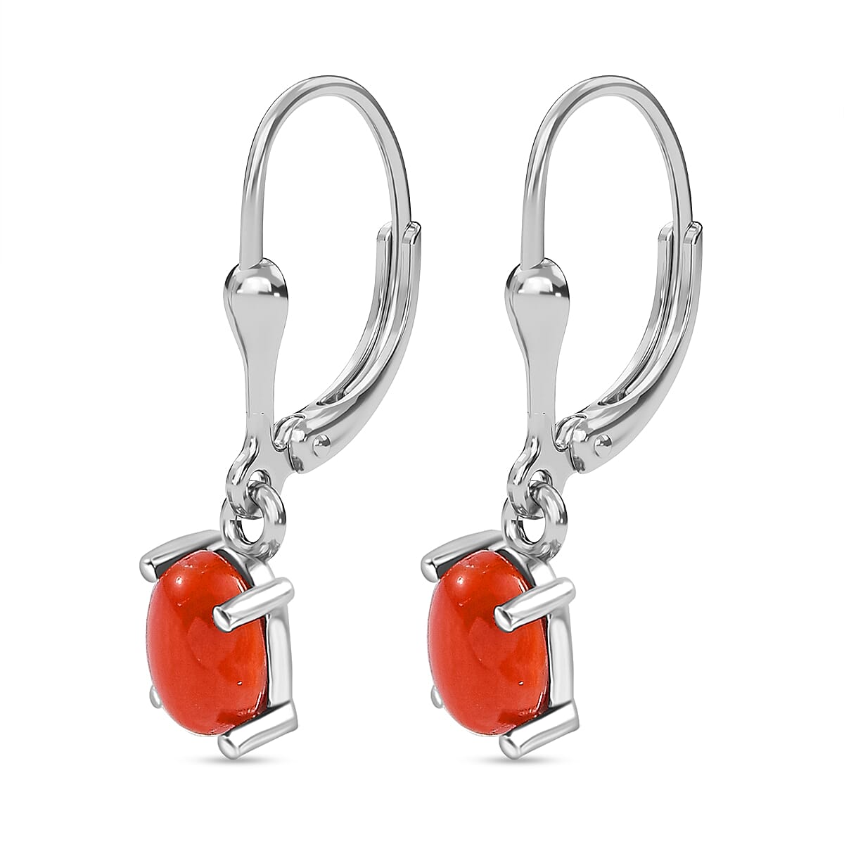 Coral Solitaire Lever Back Earrings in Platinum Overlay Sterling Silver 7938602 4