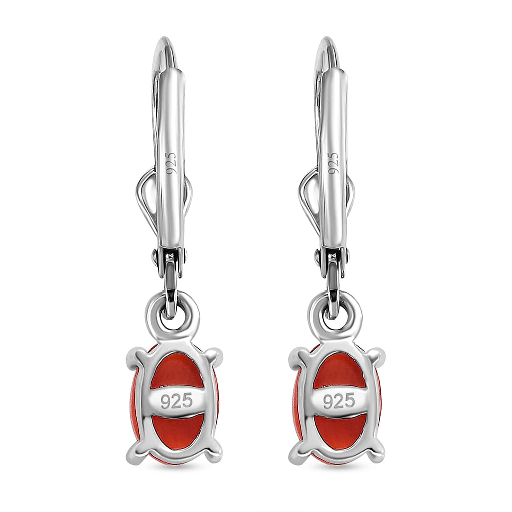 Coral  Solitaire Lever Back Earring in Platinum Overlay Sterling Silver 1.112  Ct.