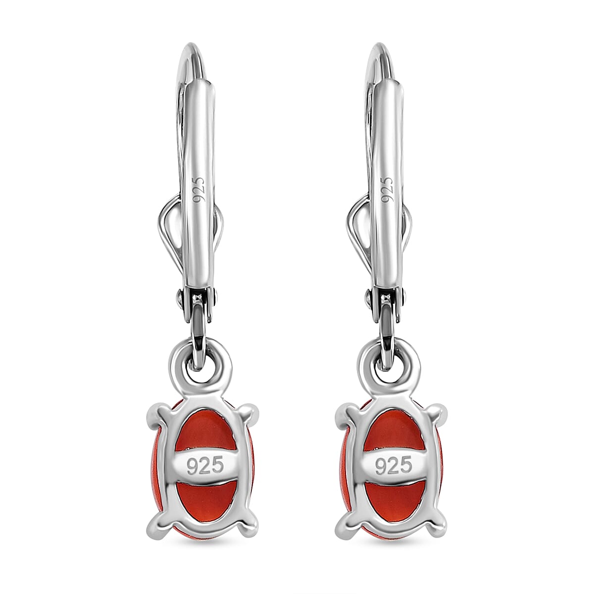 Coral Solitaire Lever Back Earrings in Platinum Overlay Sterling Silver 7938602 6