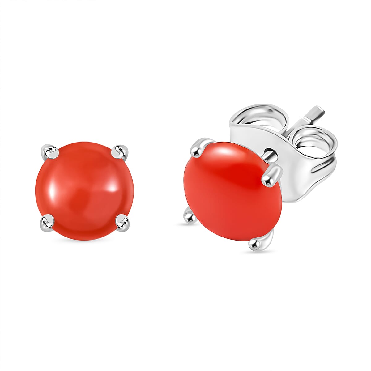 D'Joy Coral Solitaire Stud Push Post Earring in Platinum Overlay Sterling Silver 1.20 Ct. 8151358 0
