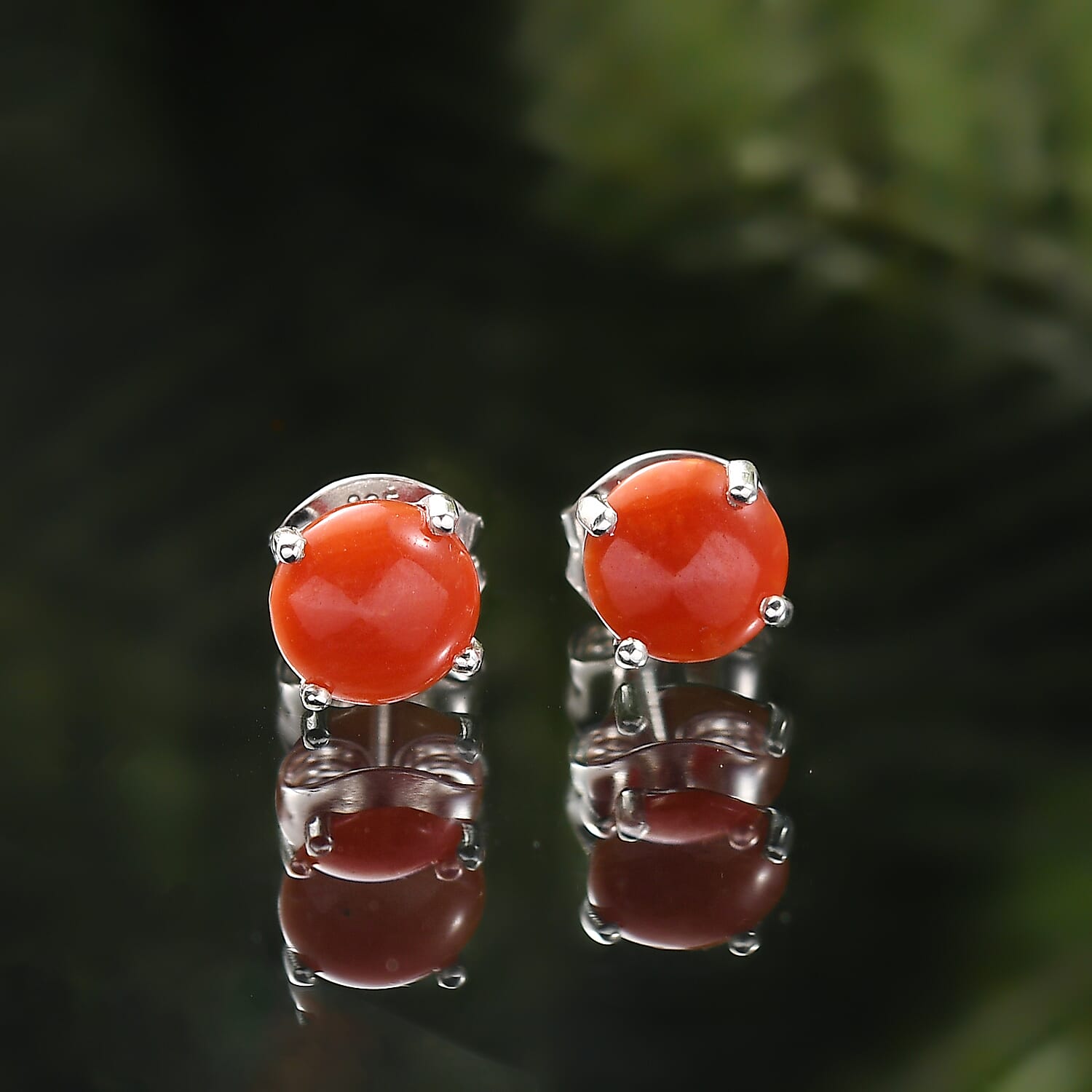 D'Joy Coral Solitaire Stud Push Post Earring in Platinum Overlay Sterling Silver 1.20 Ct. 8151358 2