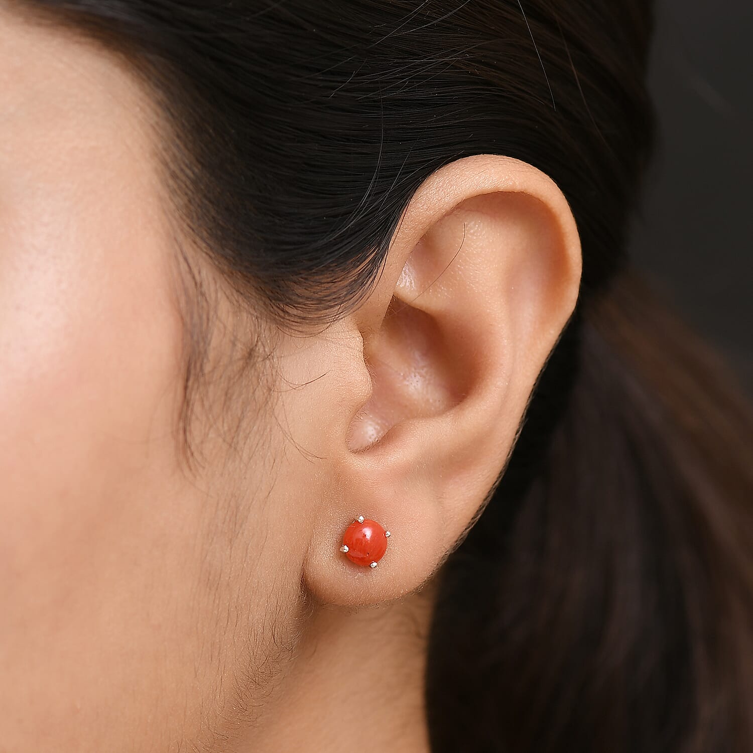 D'Joy Coral Solitaire Stud Push Post Earring in Platinum Overlay Sterling Silver 1.20 Ct. 8151358 3