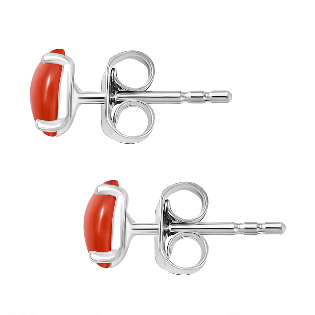 D'Joy Coral Solitaire Stud Push Post Earring in Platinum Overlay Sterling Silver 1.20 Ct.