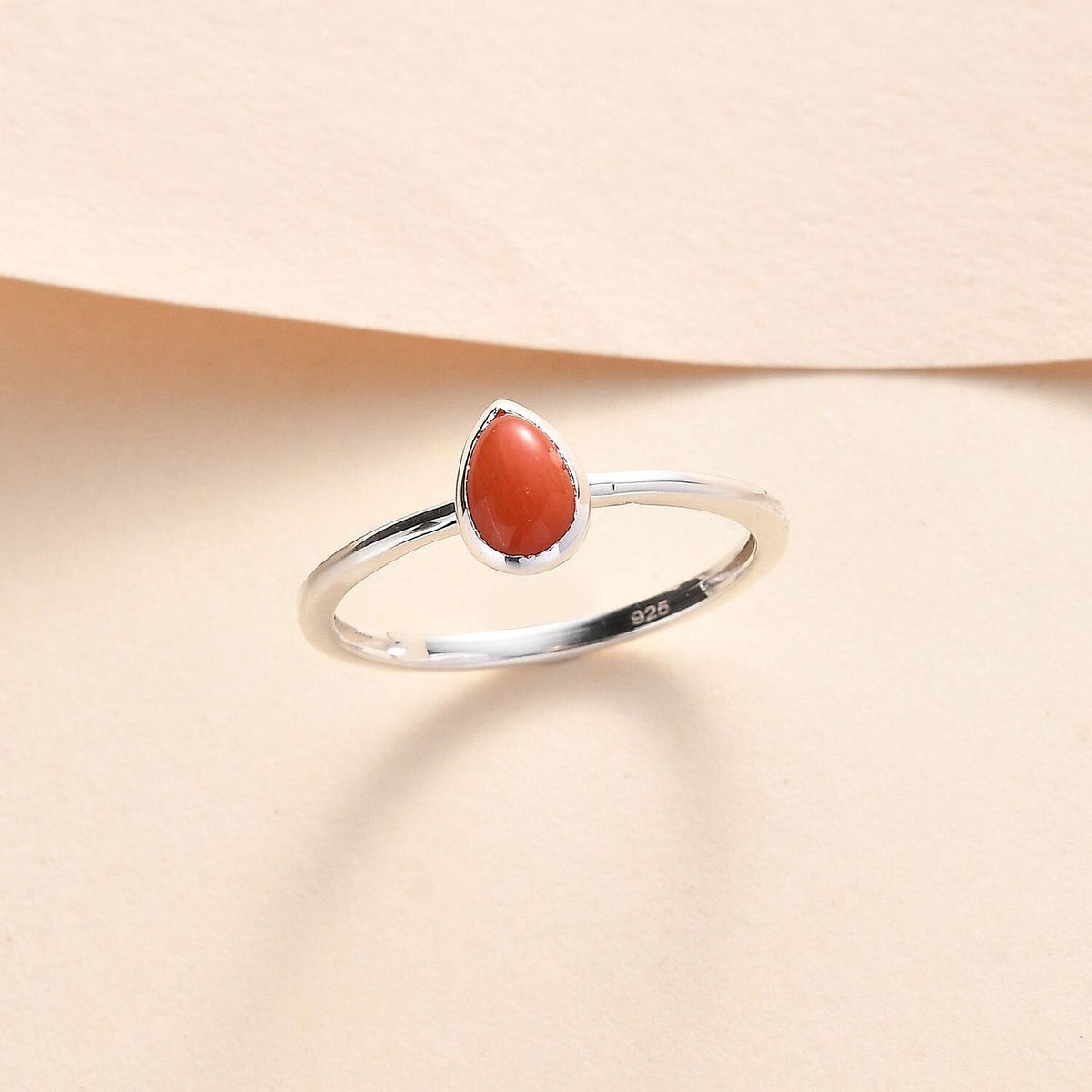 Coral Solitaire Stackable Ring in Sterling Silver 7847709 1