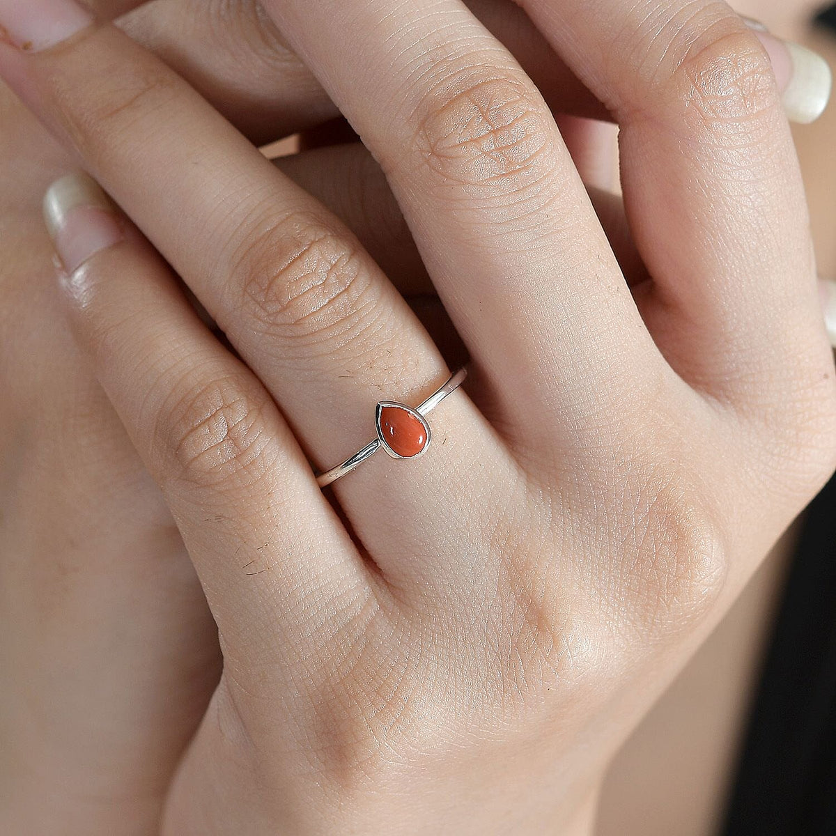 Coral Solitaire Stackable Ring in Sterling Silver 7847709 2
