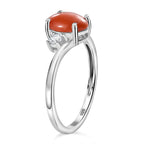 Coral ,  White Zircon  Main Stone With Side Stone Ring in Platinum Overlay Sterling Silver 1.10 ct  1.183  Ct.