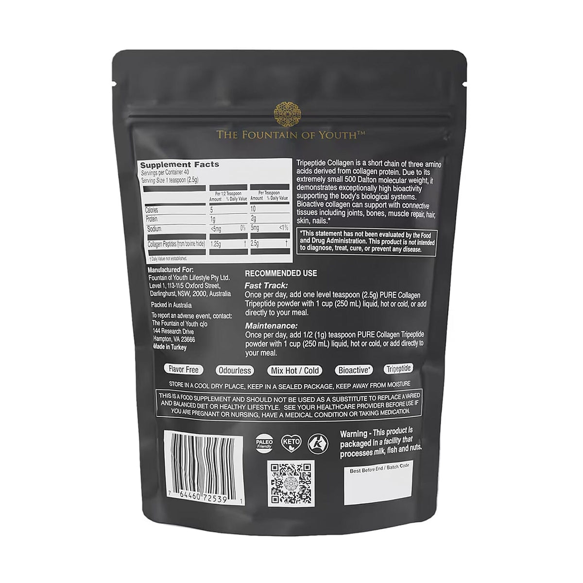 Fountain of Youth Lifestyle Pure Tripeptide Collagen - 100gm 8299926 5