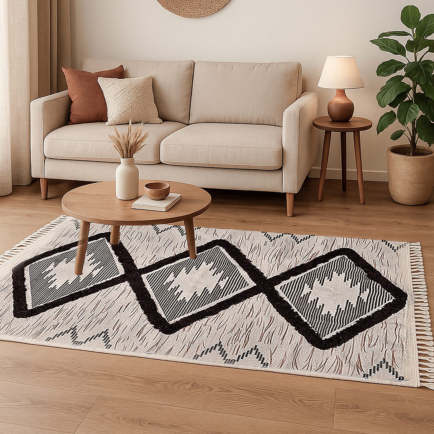 Today Surprising Deal of the Month - Rugs with Tassel Multipurpose Carpet (Size 175x116 Cm) -  Beige - Green 7332181 2