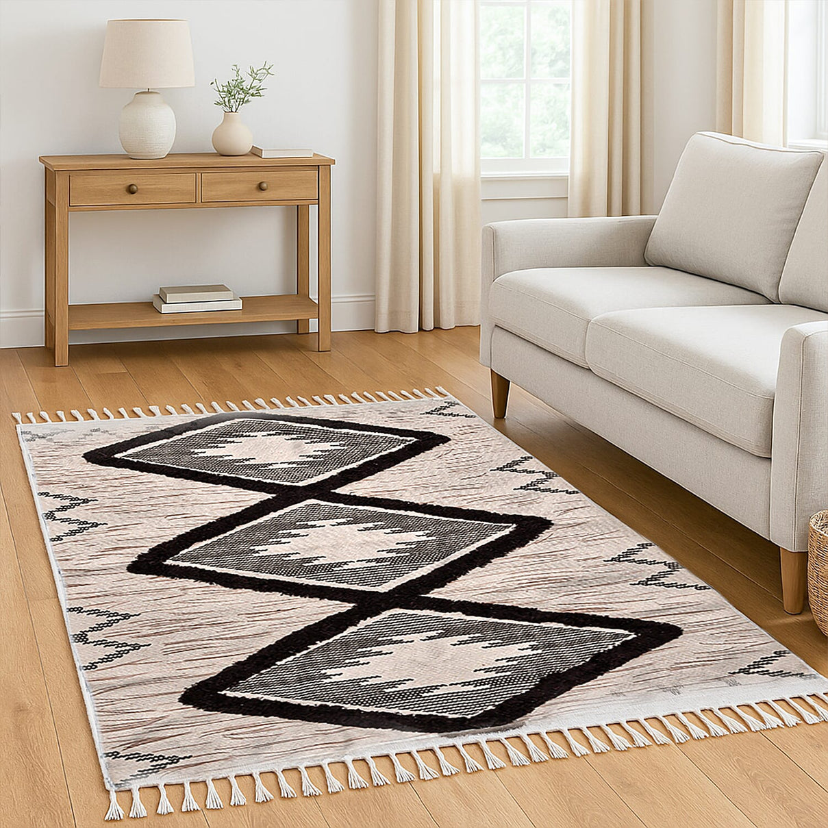 Today Surprising Deal of the Month - Rugs with Tassel Multipurpose Carpet (Size 175x116 Cm) -  Beige - Green 7332181 3