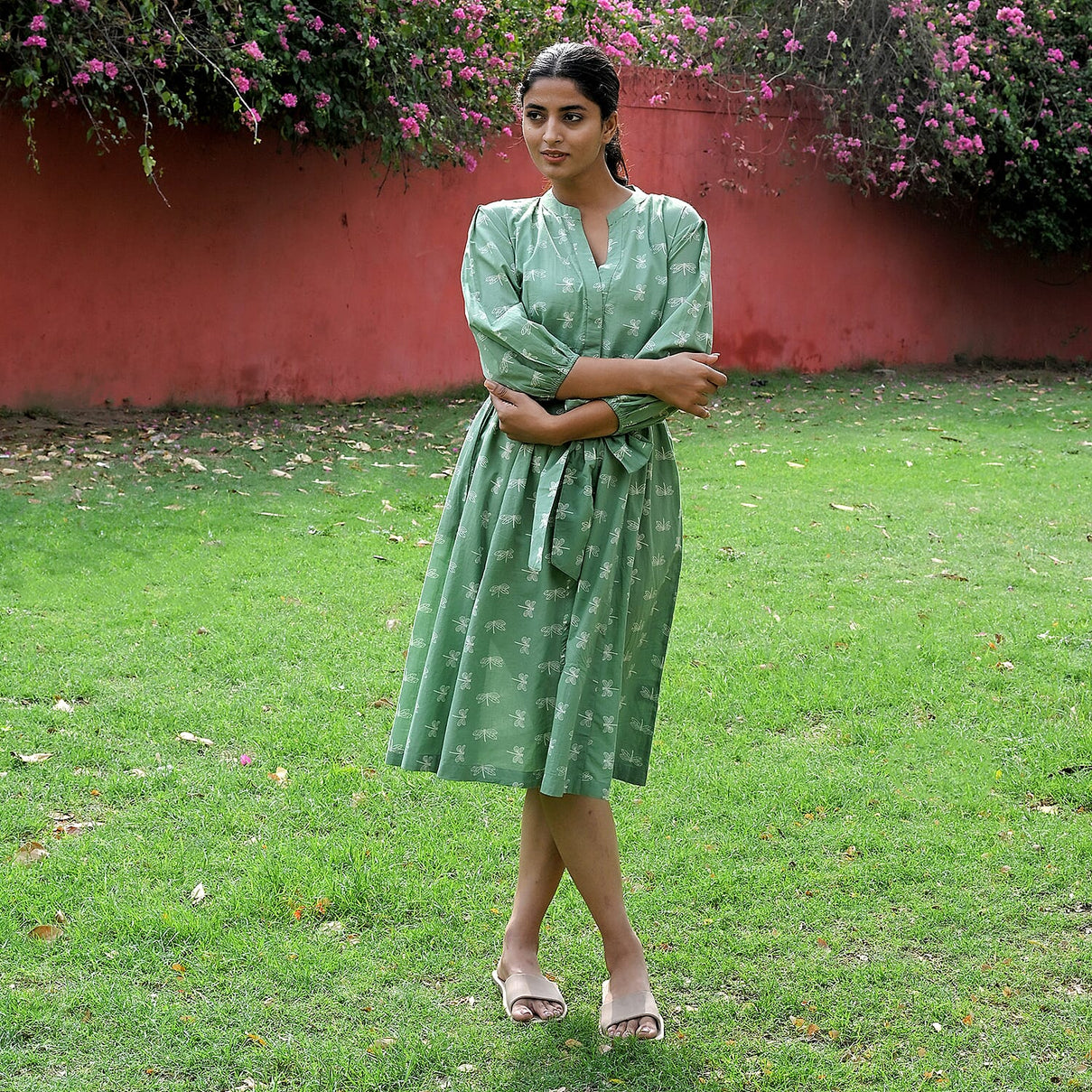 LA Marey Signature Pure Cotton Cambric Hand Block Printed Dress with Belt 7989702 2