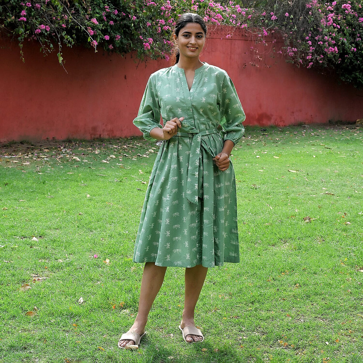 LA Marey Signature Pure Cotton Cambric Hand Block Printed Dress with Belt 7989702 4