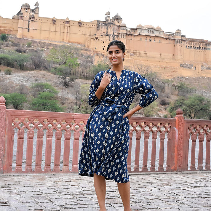 LA Marey Signature Pure Cotton Cambric Hand Block Printed Dress with Belt 7983532 2