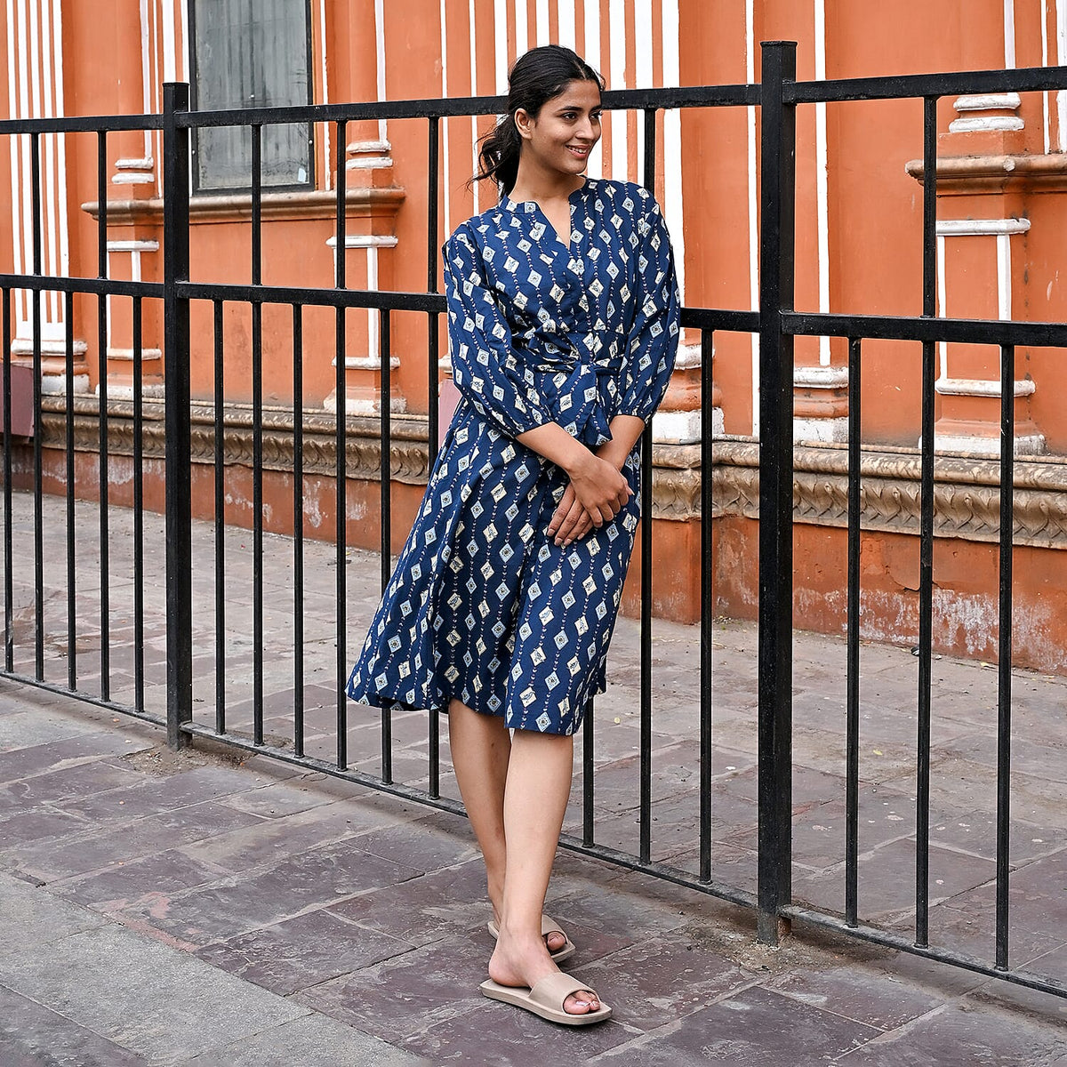LA Marey Signature Pure Cotton Cambric Hand Block Printed Dress with Belt 7983532 3