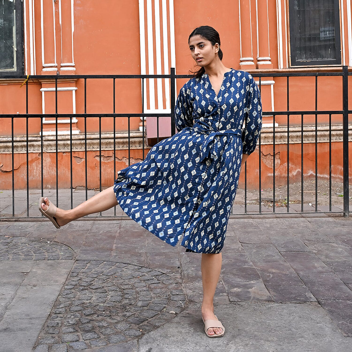 LA Marey Signature Pure Cotton Cambric Hand Block Printed Dress with Belt 7983532 5