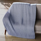 Cotton Chevron Patterned Throw Blanket (Size 170x130 cm) - Blue