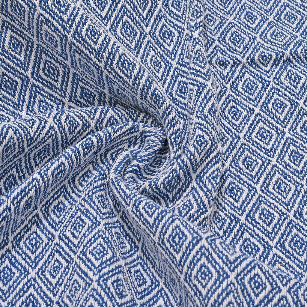 Cotton Chevron Patterned Throw Blanket (Size 170x130 cm) - Blue
