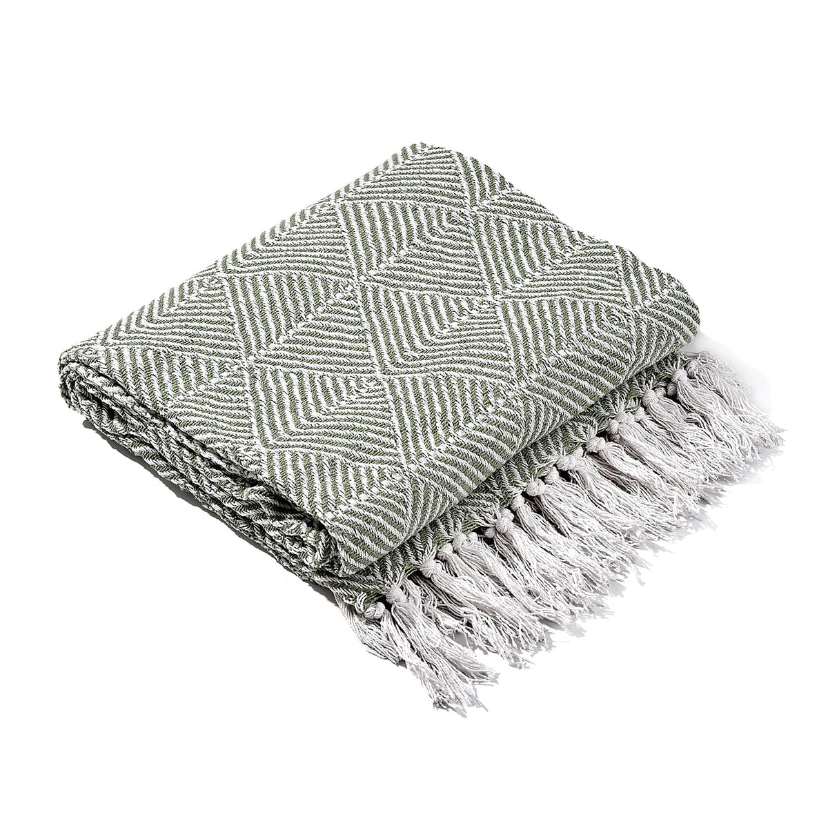 Cotton Chevron Throw Blanket (Size 130x1 cm) - Sage Green &amp; Grey 8129599 2