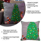 Cotton Christmas Tree-Dogs Embroidered Cushion Cover (Size 45 Cm) - Dark Grey