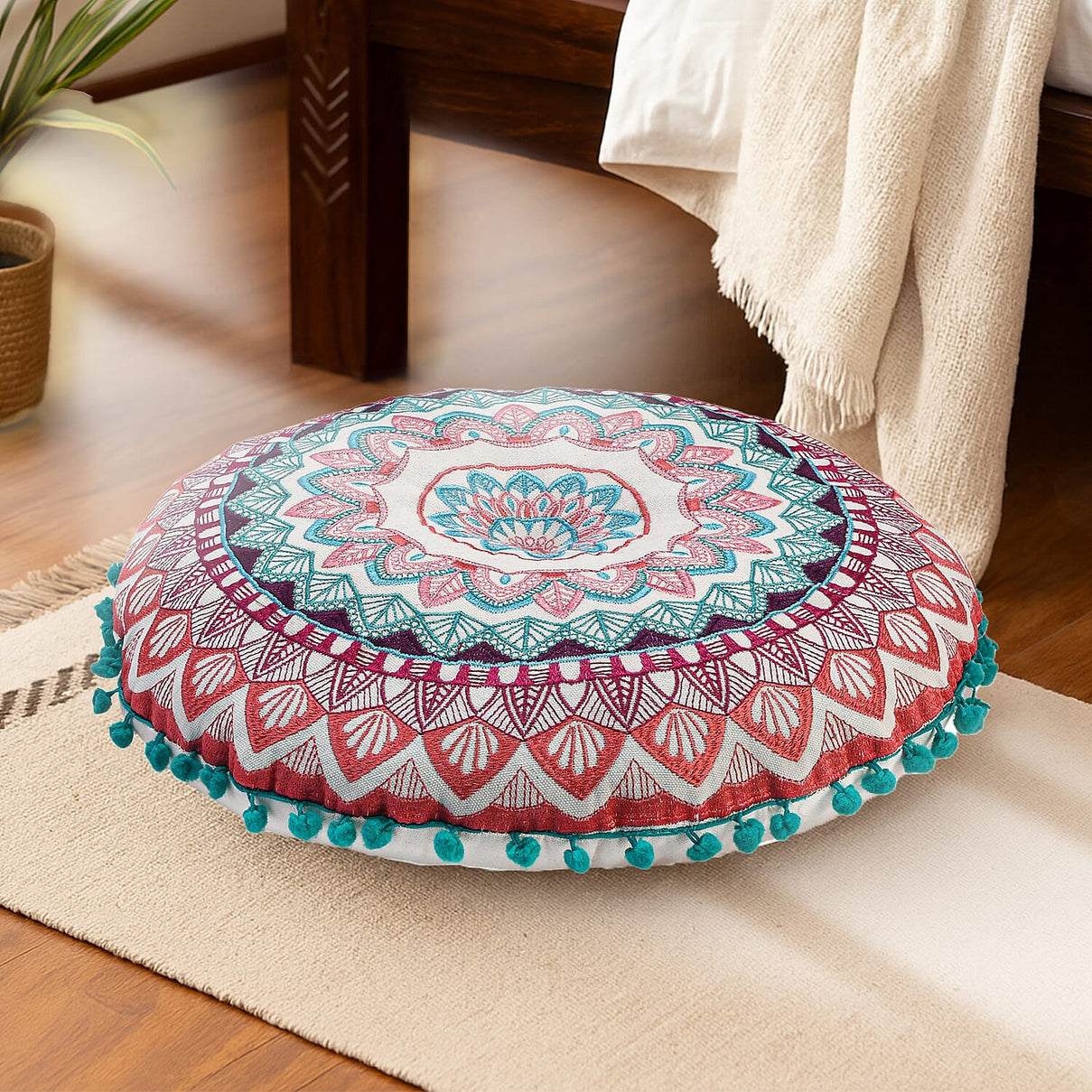 Cotton Embroidery Pillow (Size 40x10 cm) - Multi Color &amp; Multicolor 7817832 0