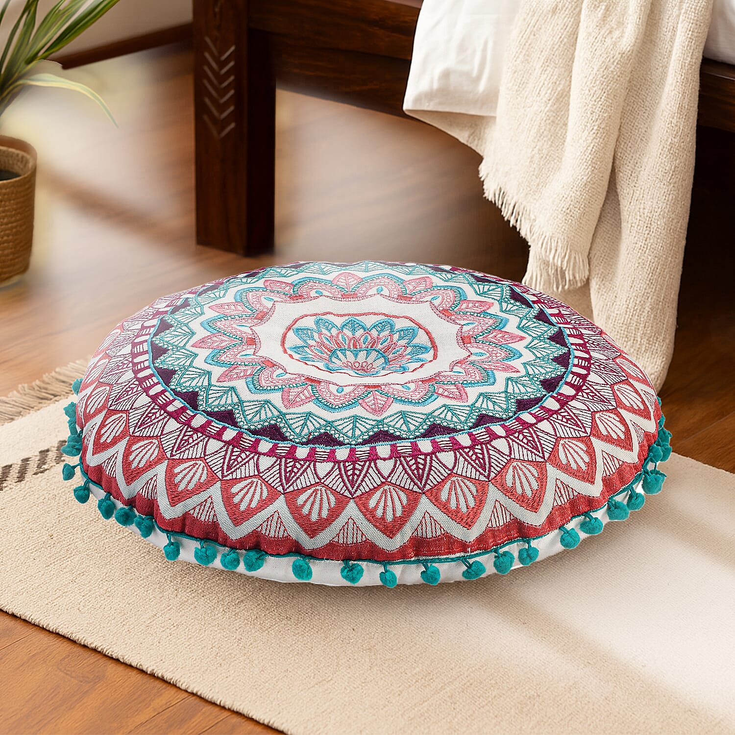 Cotton Embroidery Pillow (Size 40x10 cm) - Multi Color &amp; Multicolor 7817832 0