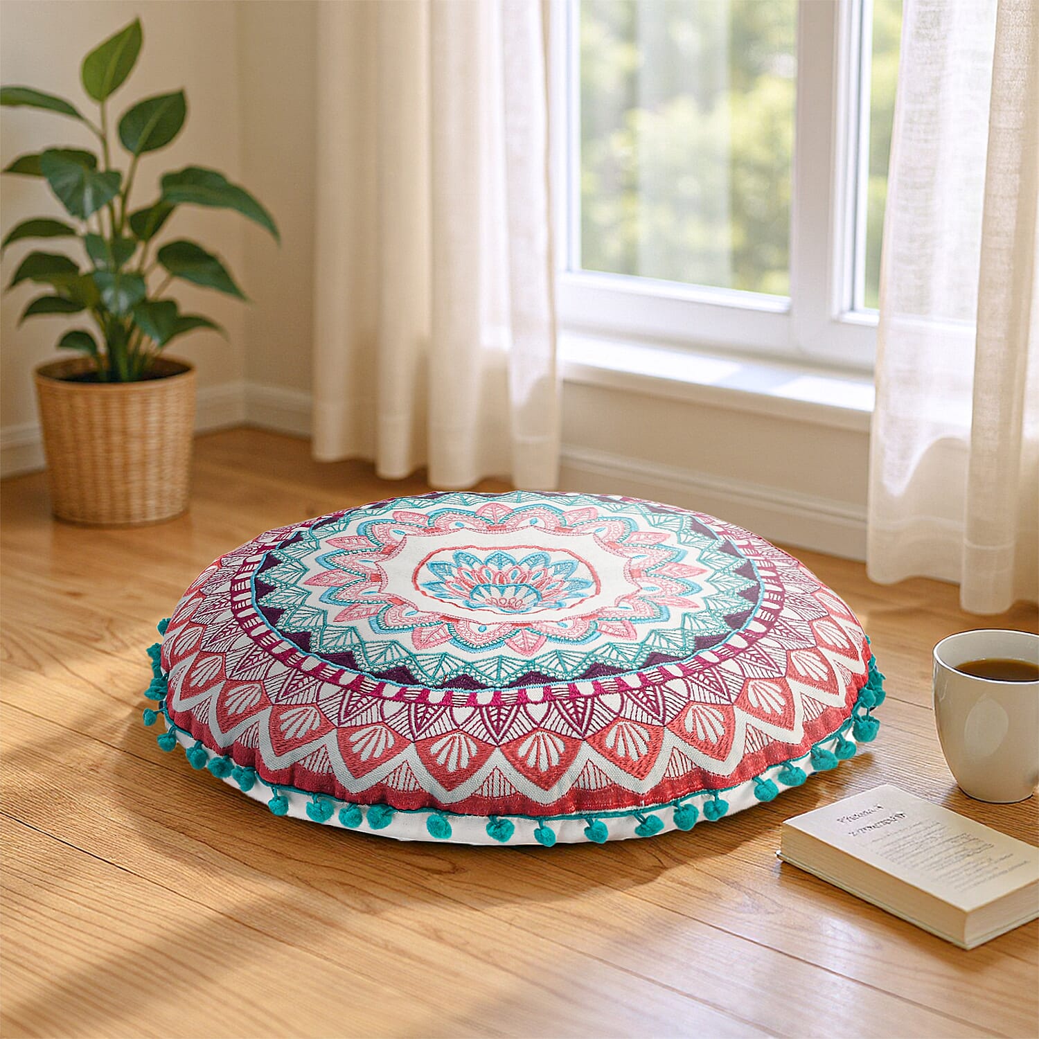 Cotton Embroidery Pillow (Size 40x10 cm) - Multi Color &amp; Multicolor 7817832 2