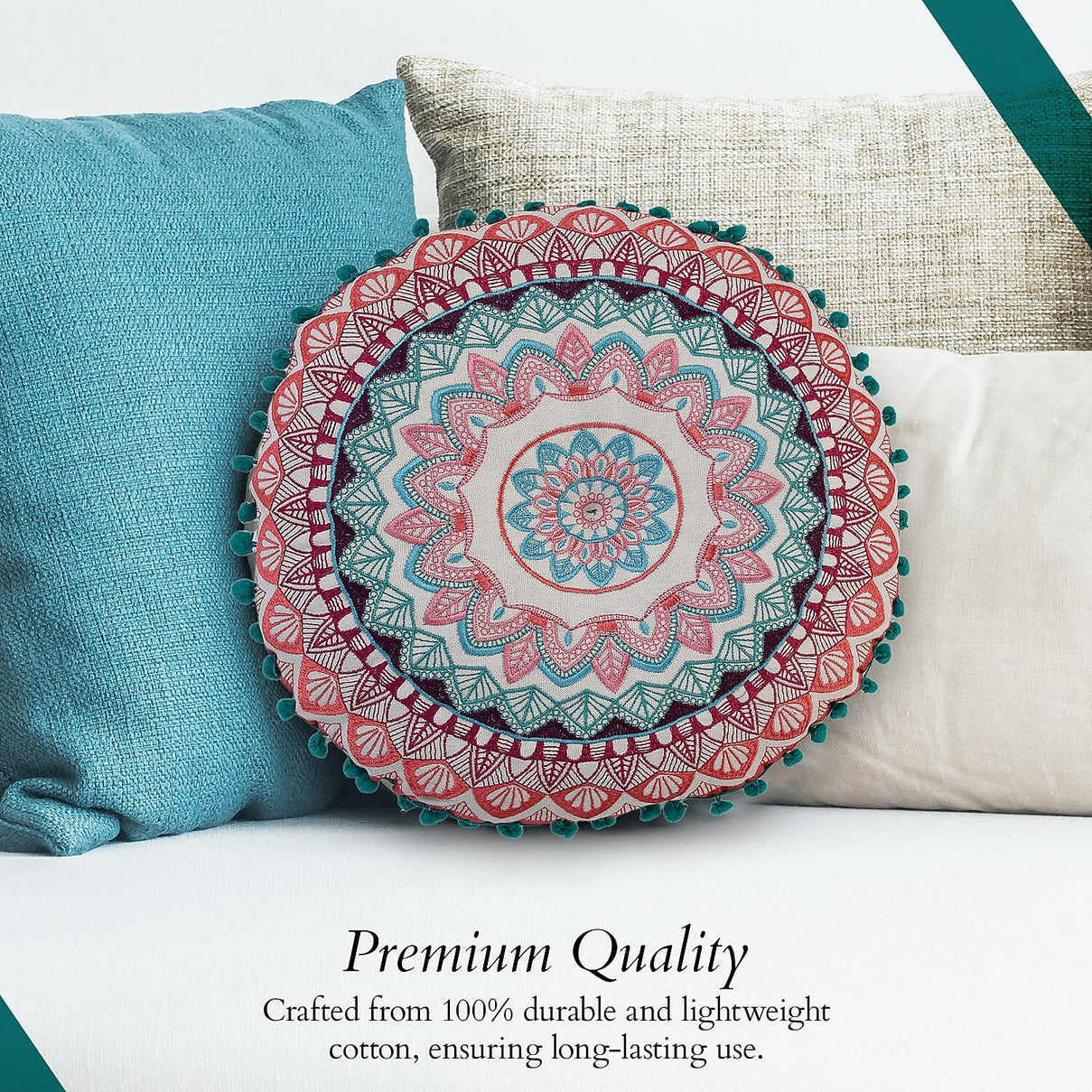 Cotton Embroidery Pillow (Size 40x10 cm) - Multi Color &amp; Multicolor 7817832 4