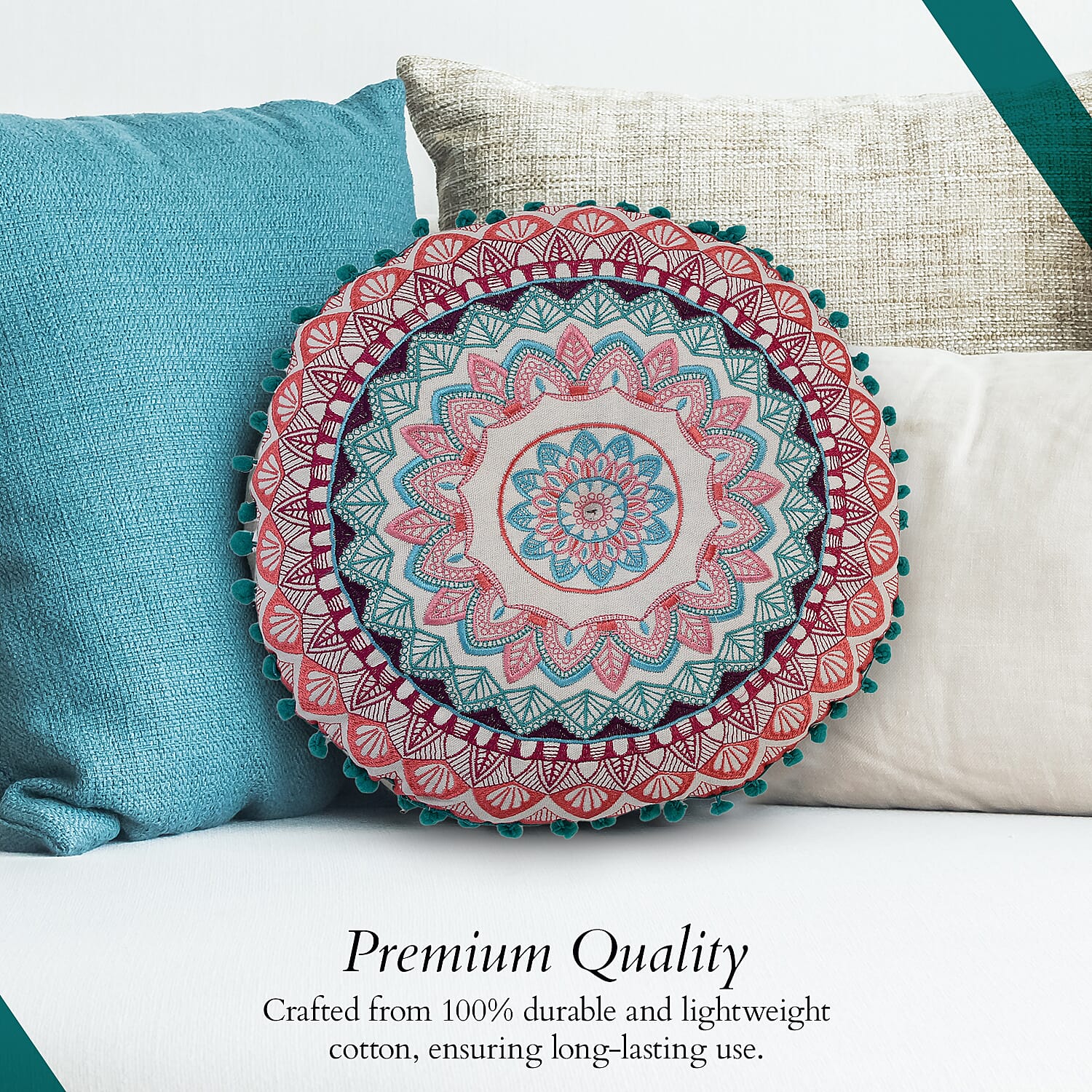 Cotton Embroidery Pillow (Size 40x10 cm) - Multi Color &amp; Multicolor 7817832 4