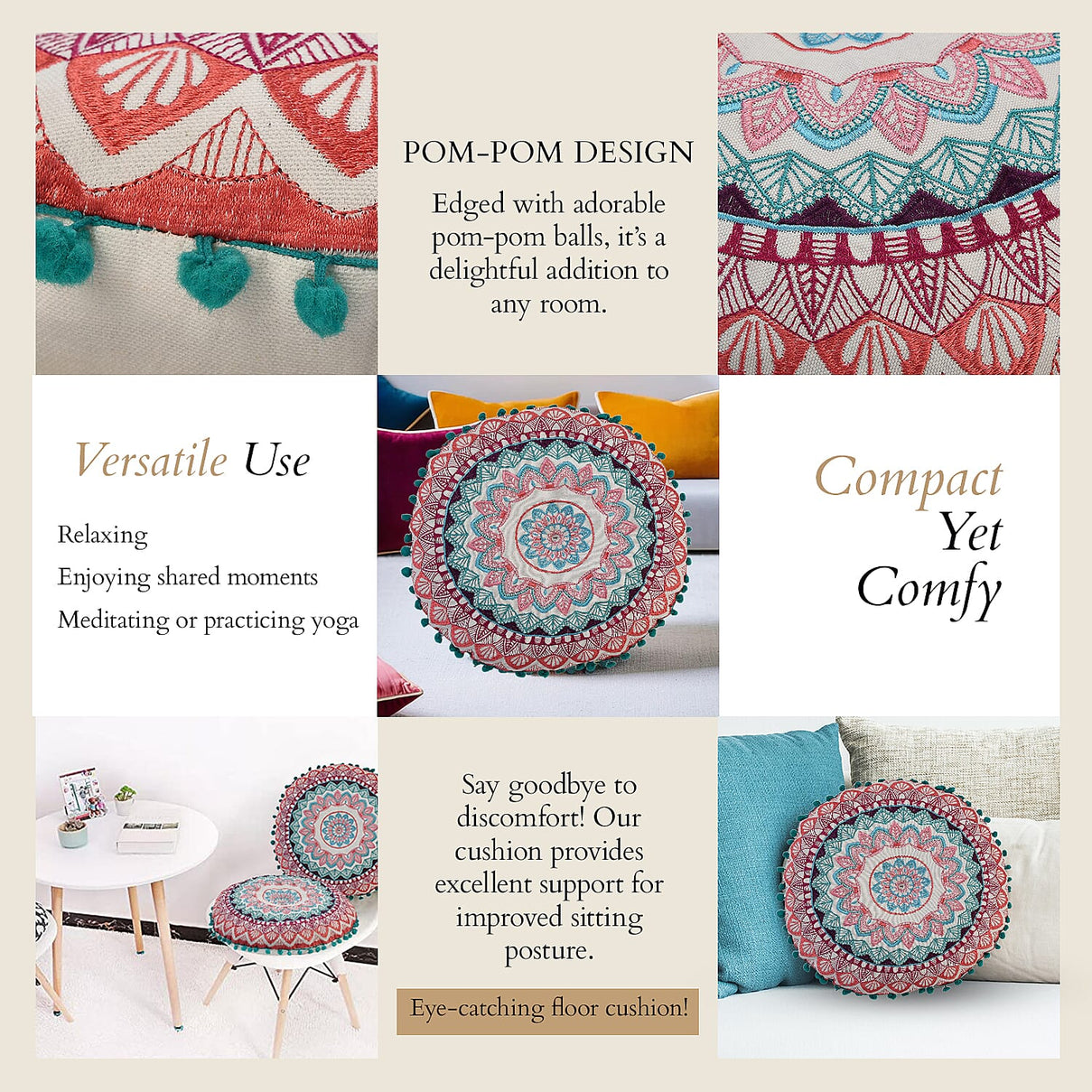 Cotton Embroidery Pillow (Size 40x10 cm) - Multi Color &amp; Multicolor 7817832 6