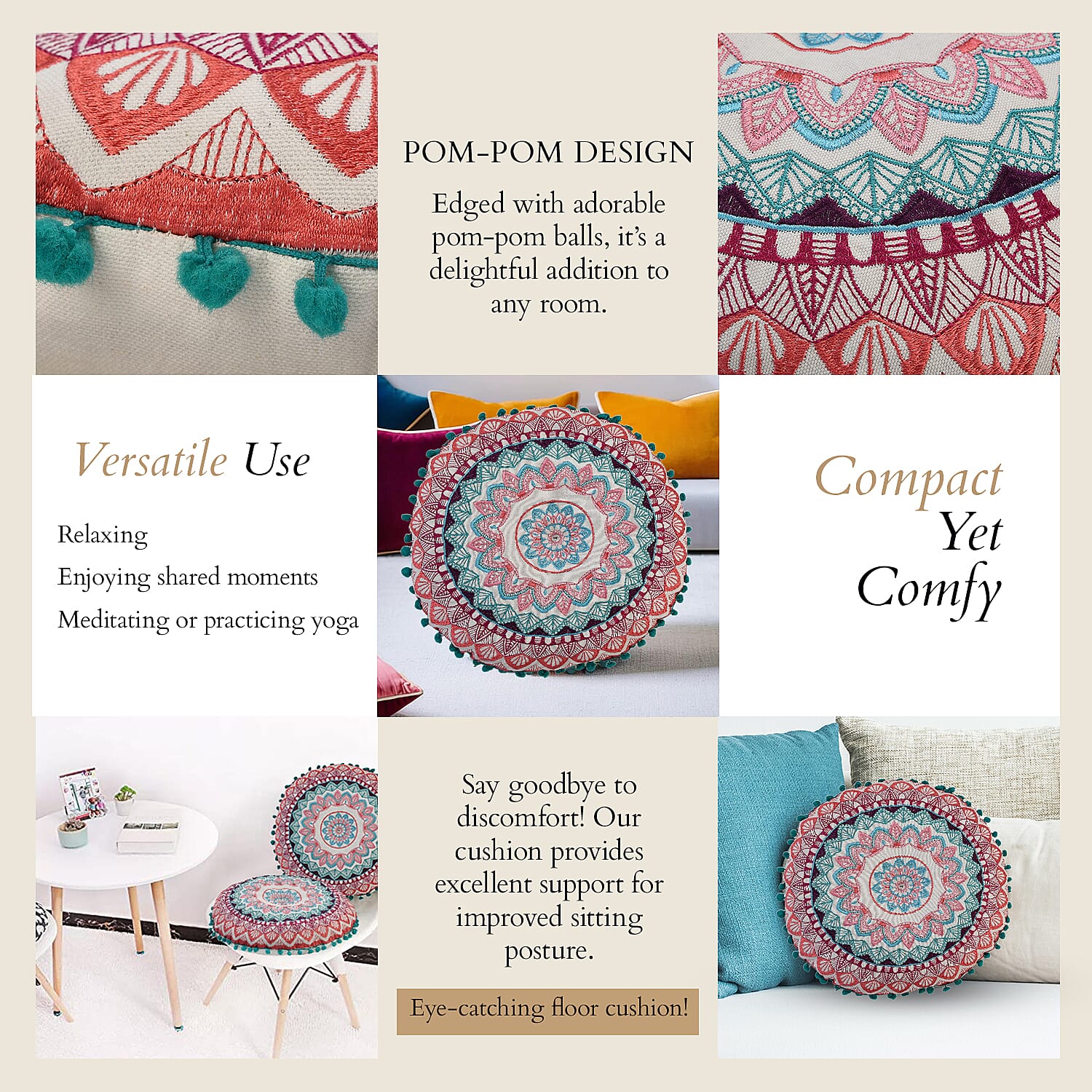 Cotton Embroidery Pillow (Size 40x10 cm) - Multi Color &amp; Multicolor 7817832 6