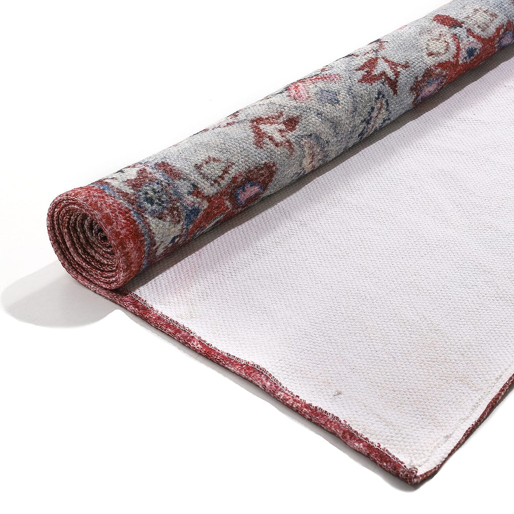 Hand Made 100% Cotton Digital Printed Rug (Size 180x120 cm) - Red - White