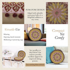 Cotton Floor Cushion with Embroidery - Pom Pom (Size 40x40x10 cm) - Multi