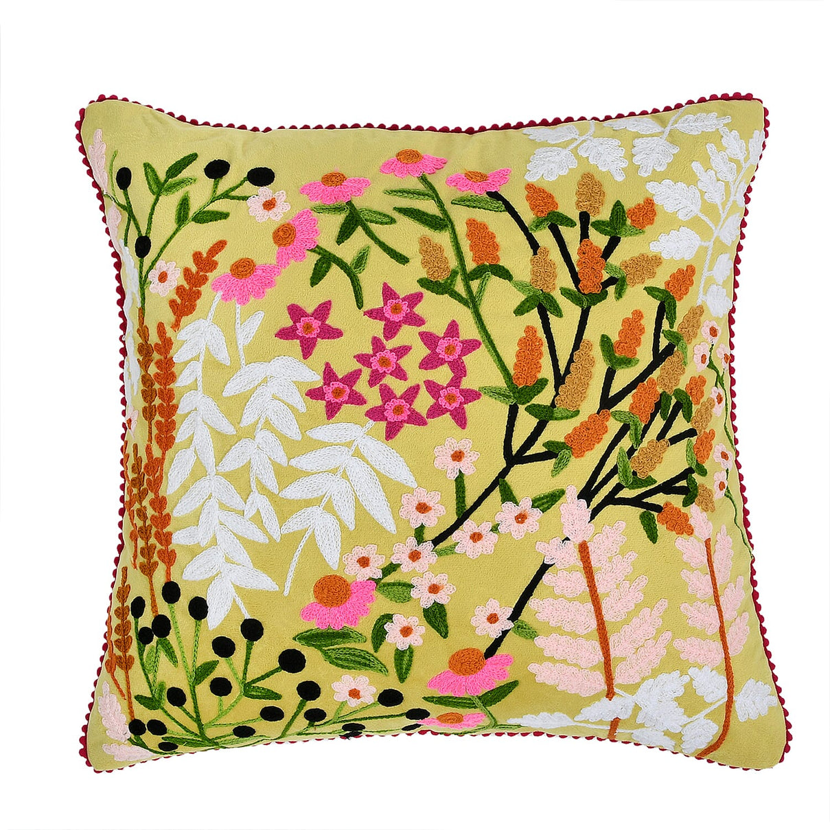 Cotton Floral Cushion Cover (Size 45x1 cm) - Yellow &amp; Multicolor 7817205 2