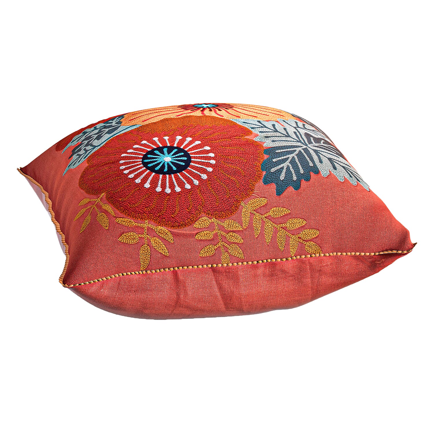 Cotton Flower Embroidered Cushion Cover (Size 45x45 Cm) - Peach 8961522 10