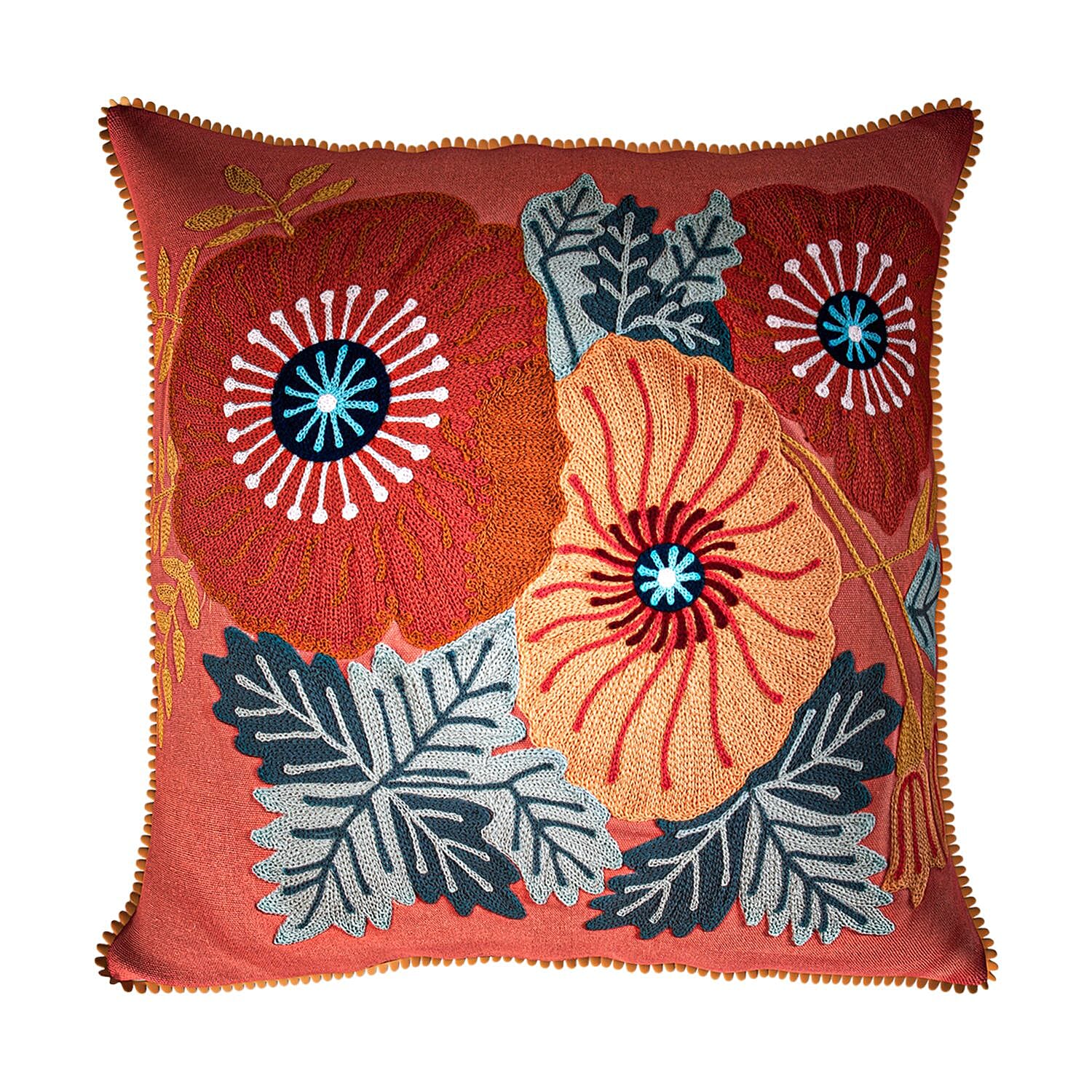 Cotton Flower Embroidered Cushion Cover (Size 45x45 Cm) - Peach 8961522 2